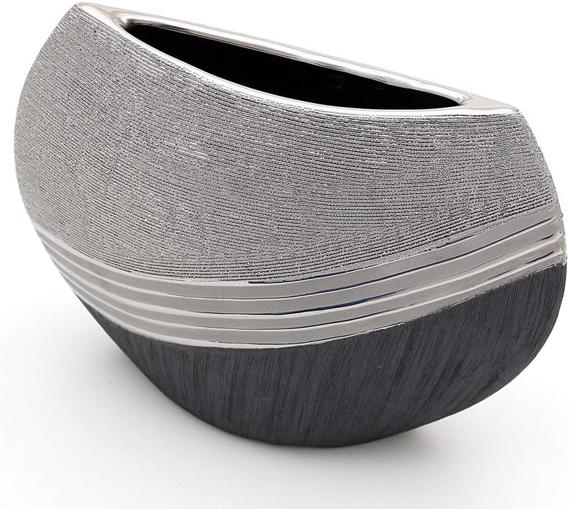 Dekohelden24 Edle Moderne Deko Designer Keramik Vase in Silber-grau, 19 cm Vase 19 cm., Vase 19 cm.