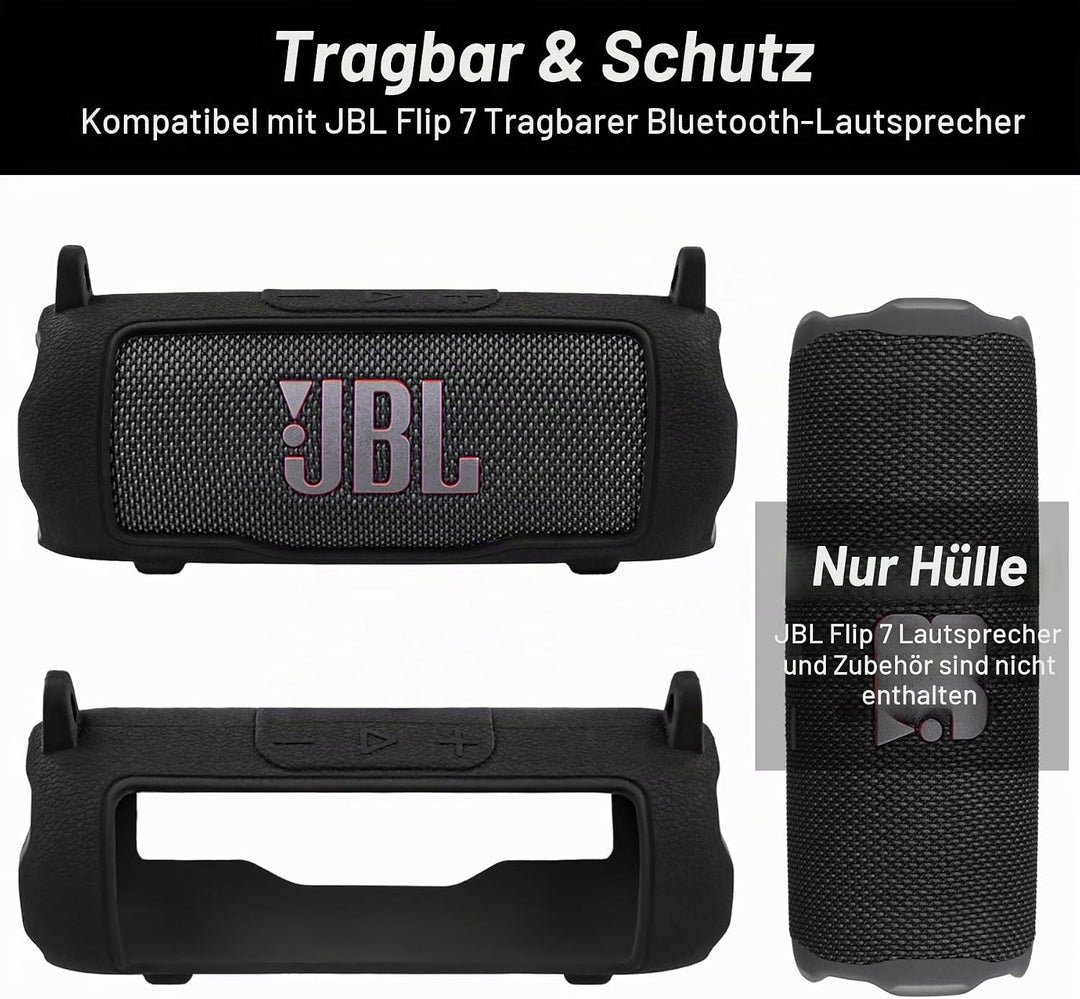 Khanka Silikonhülle für JBL Flip 7 Bluetooth-Lautsprecher Schwarz, Schwarz