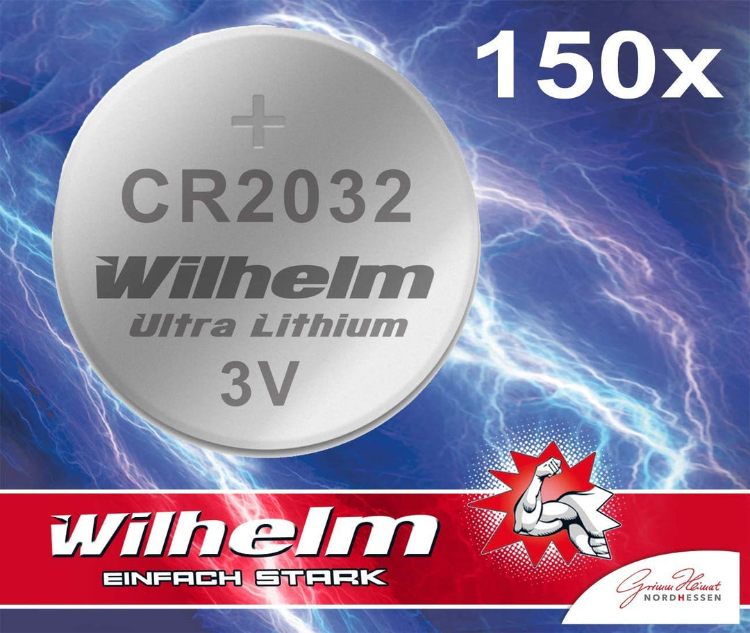 150 x Knopfzelle CR2032 Wilhelm Batterie Lithium 3V CR 2032 Industrieware… CR2032 150 Watt, CR2032 1