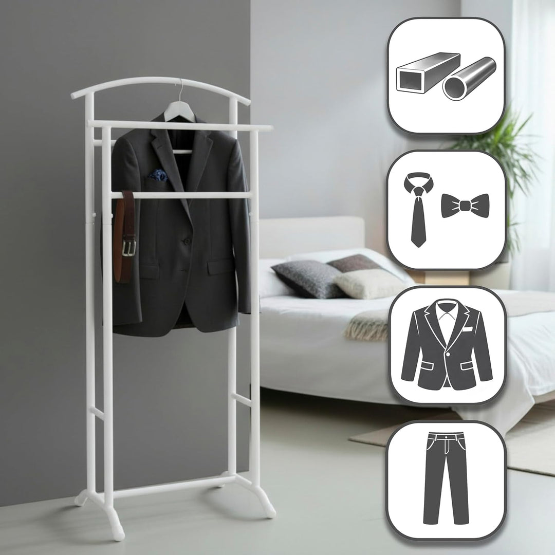 HAKU Möbel Herrendiener Metall weiss Stahlrohr stiller Diener Stahl - Masse: B 48 x H 107 x T 36 cm,