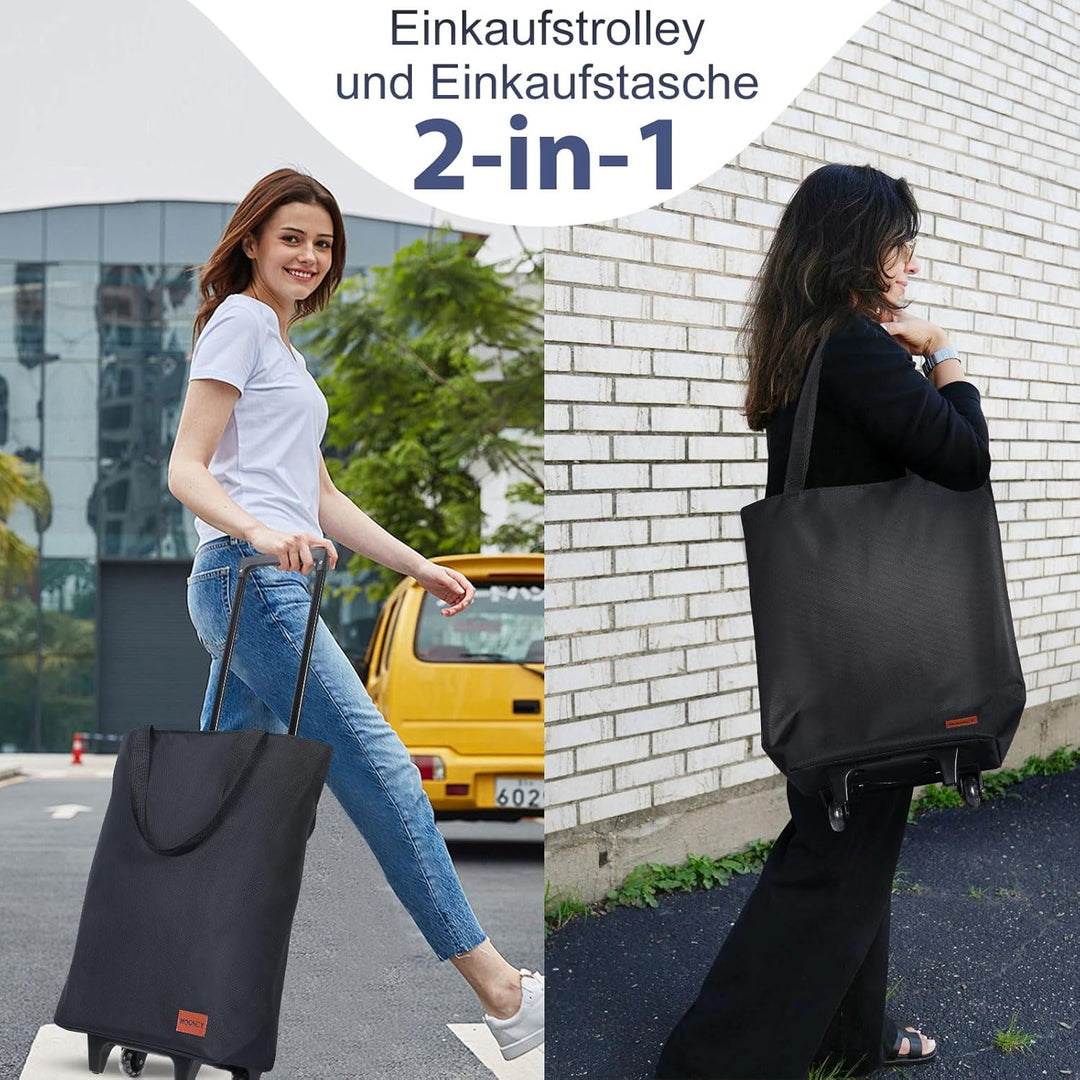 MOONCY 2-in-1 Einkaufstrolley, 30L Grosse Einkaufstasche auf Rollen, Leichter Einkaufswagen Klappbar