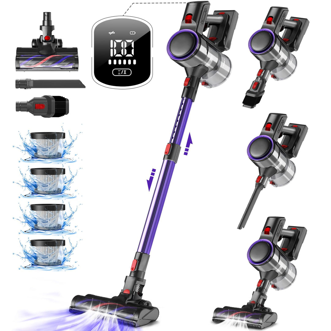 Akku Staubsauger Kabellos, 45000Pa Kabelloser Staubsauger mit Touchscreen, 50Mins, 1.6L, H13 HEPA, A