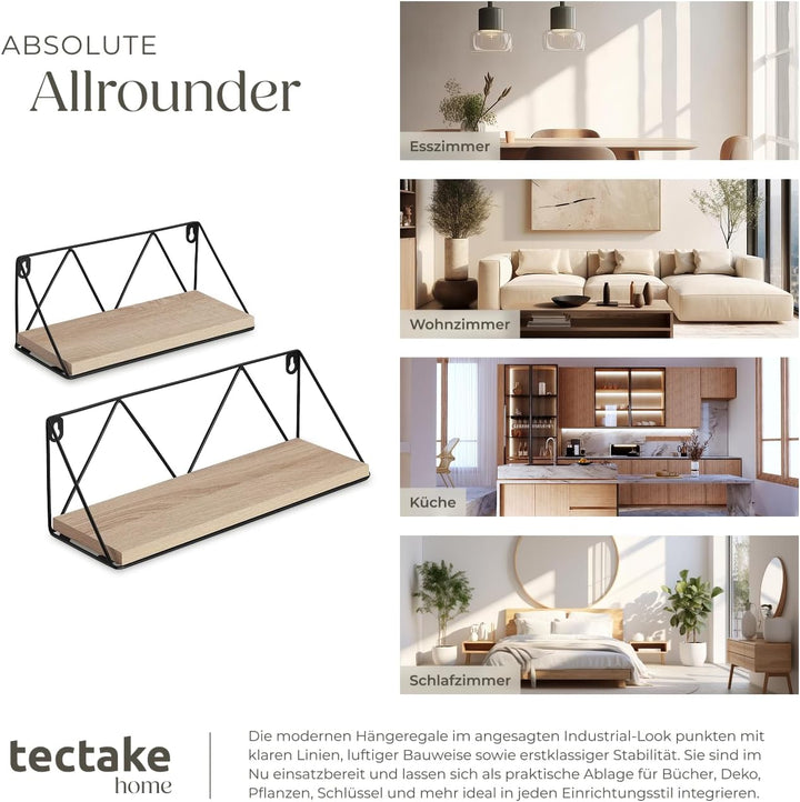 tectake® Industrial Wandregal Holz, 2er Set Regal Wand, Regale, Hängeregal, für Deko Wohnzimmer, Sch