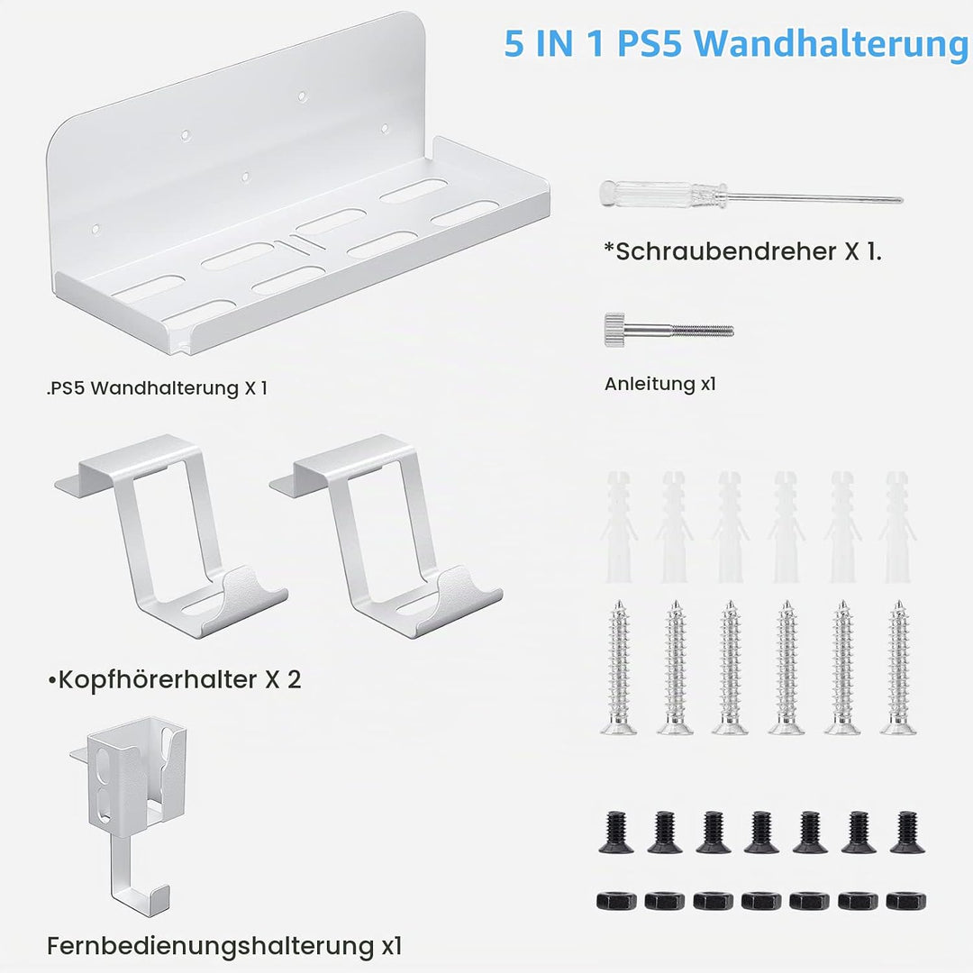 Aceshop Wandhalterung PS5,5 IN 1 Wandhalterung Set für Playstation 5 (Disc und Digitale) Robust Stah