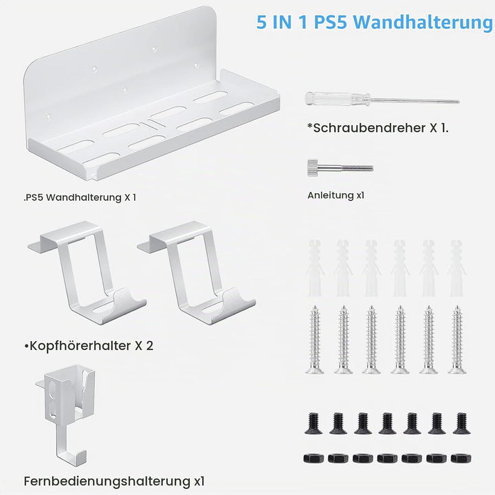 Aceshop Wandhalterung PS5,5 IN 1 Wandhalterung Set für Playstation 5 (Disc und Digitale) Robust Stah