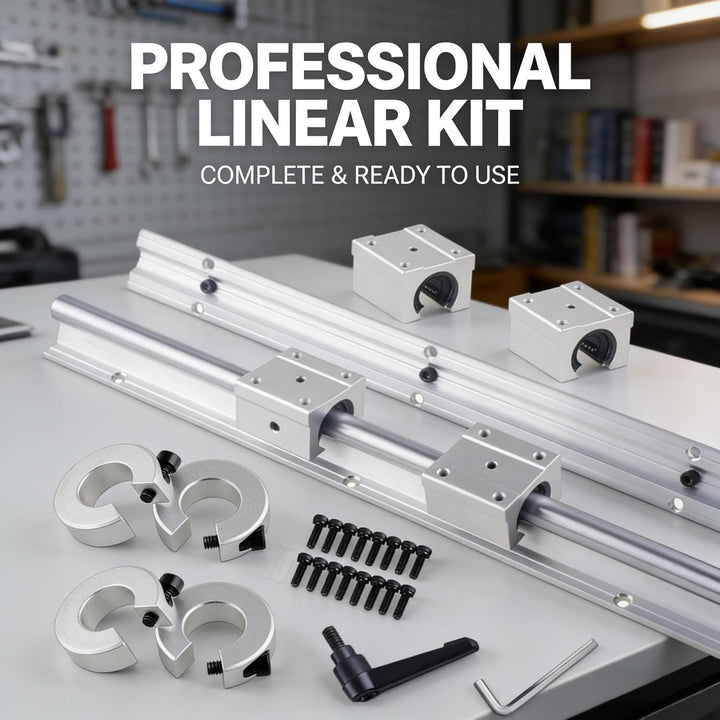 GooEquip Linearführung SBR12 400mm 2 x Linearschienen und 4 x Lagerblöcke mit SBR12 Schienenstopper,