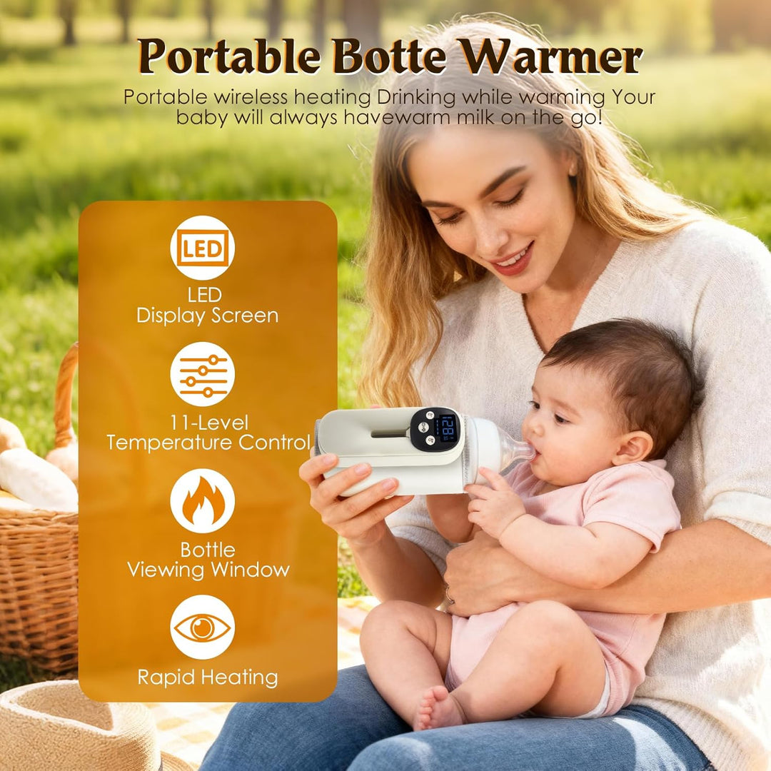Tragbarer Flaschenwärmer Baby für Unterwegs, Flaschenwärmer to Go, 8000 mAh-Akku, USB-aufladbarer Fl