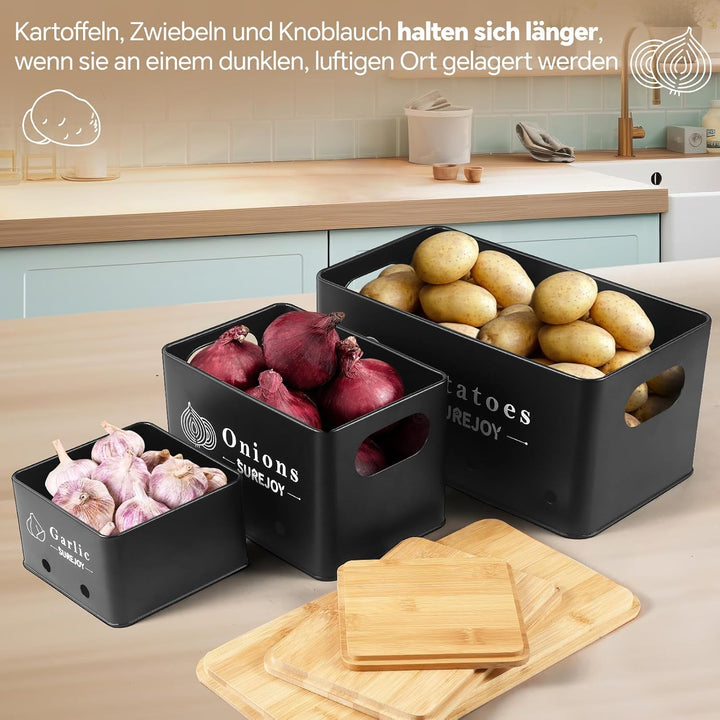 Kartoffel Aufbewahrungsbox 3er Set, Vorratsdosen für Zwiebel Knoblauch Aufbewahrung, Hält Gemüse Län