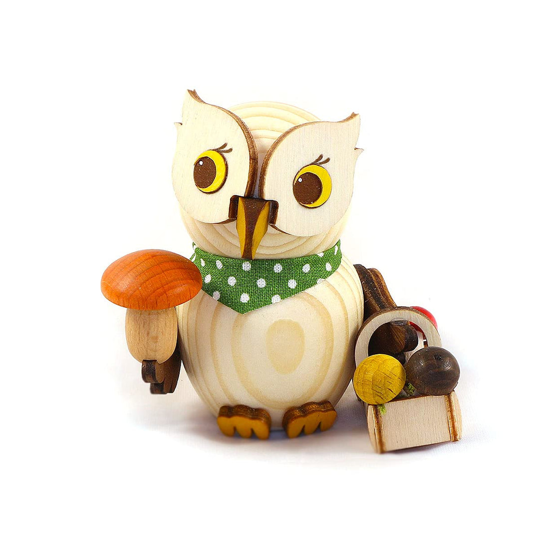 Kuhnert - Dekoration/Holzfigur - Mini Eule Pilzsucher - ca. 7cm - Made in Germany Pilzsammler, Pilzs