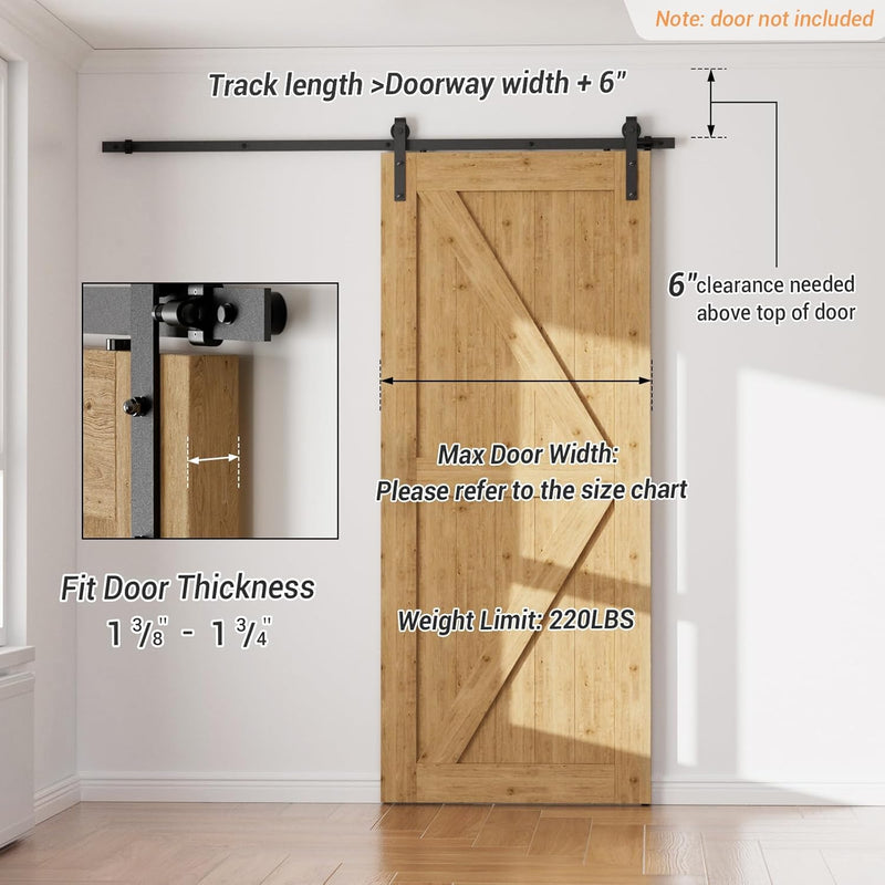 167cm/5.5FT Schiebetürbeschlag Set Schiebetürsystem Zubehörteil für Schiebetüren Innentüren, Schwarz
