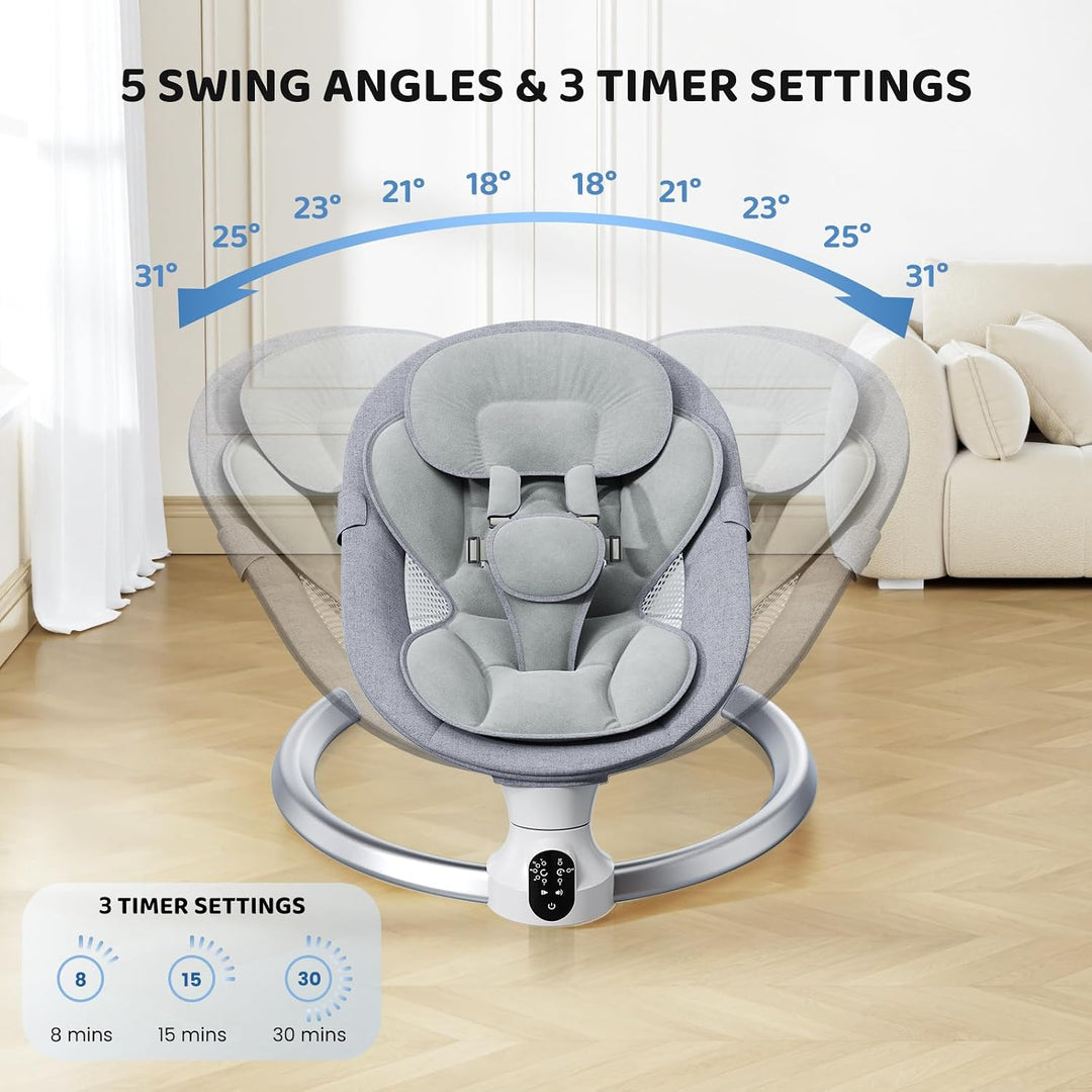 Bluetooth Elektrische Babyschaukel, Upgrade 5-Punkte Geschirr Elektrische Babywippe mit 5 Geschwindi