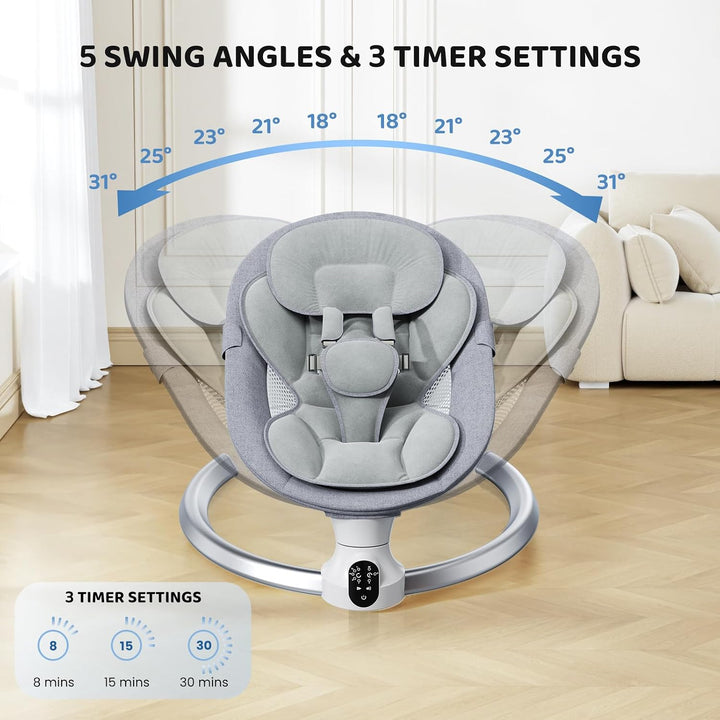 Bluetooth Elektrische Babyschaukel, Upgrade 5-Punkte Geschirr Elektrische Babywippe mit 5 Geschwindi