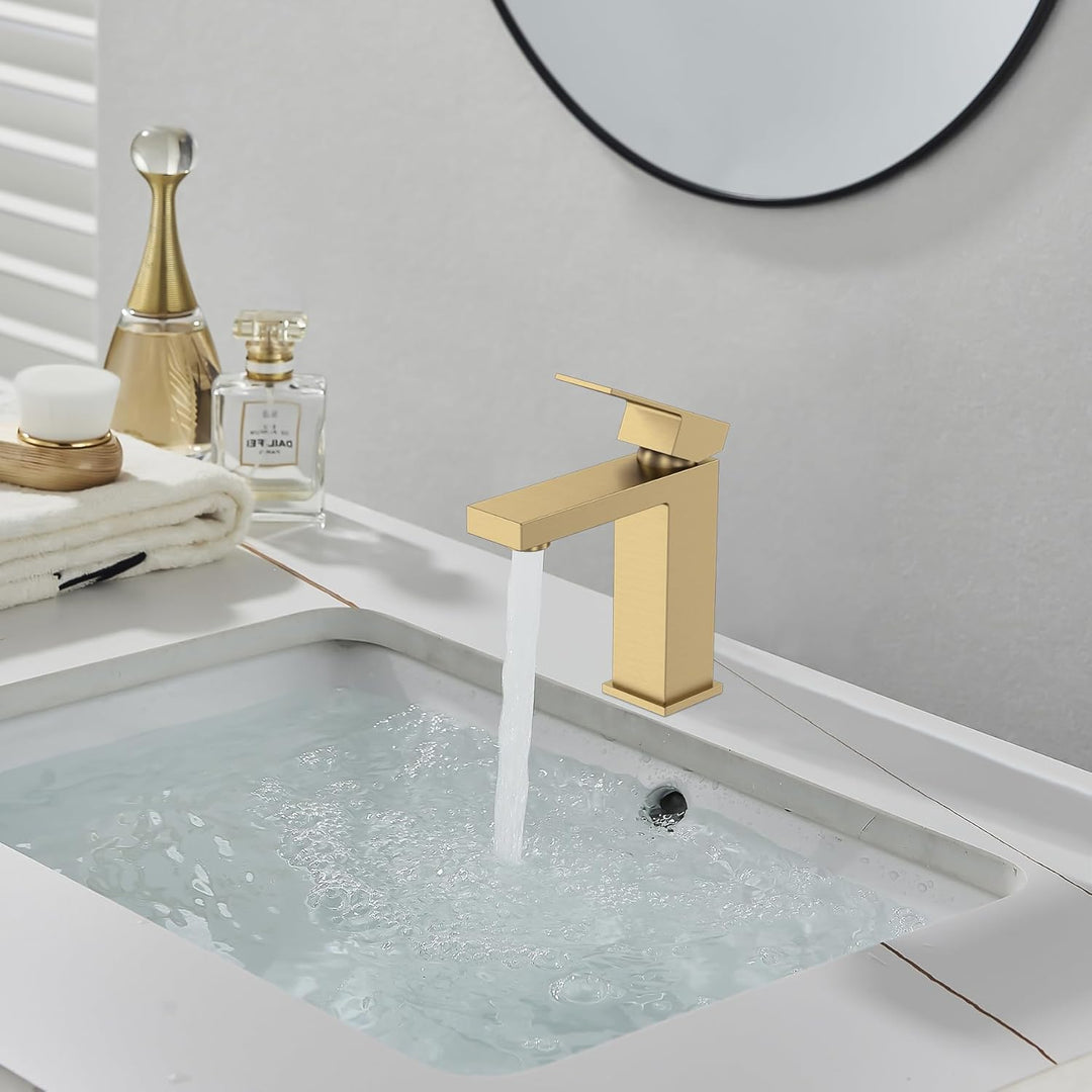 Wasserhahn Bad Gold - Waschtischarmatur Mit Geräuscharmem Keramischem Ventilkern, Mischbatterie Wasc