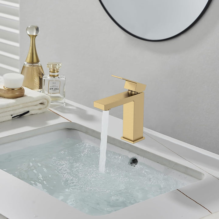 Wasserhahn Bad Gold - Waschtischarmatur Mit Geräuscharmem Keramischem Ventilkern, Mischbatterie Wasc