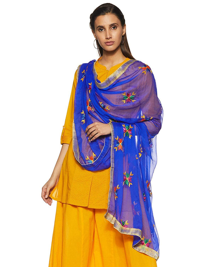 Weavers Villa Damen-Schal, indisches Handwerk, Dupatta, bestickt L Blau, L Blau