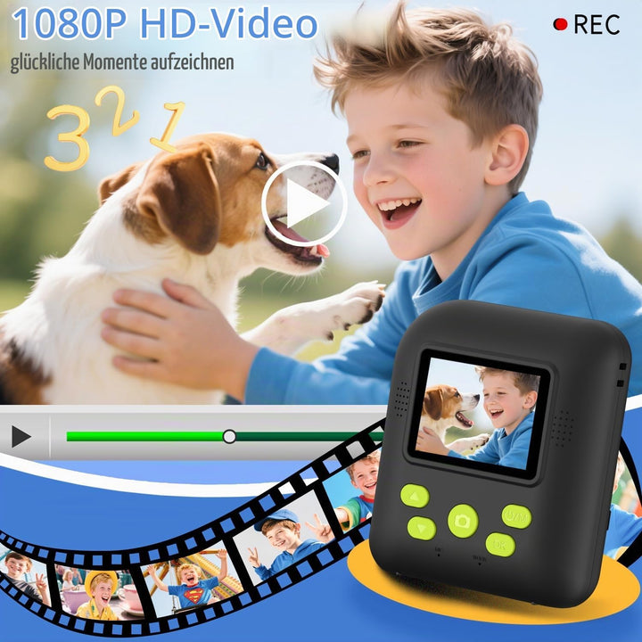Kinder Sofortbildkamera 1080P HD mit microSD-Karte &amp; Fotopapier – Kinderkamera Digitale Videokamera
