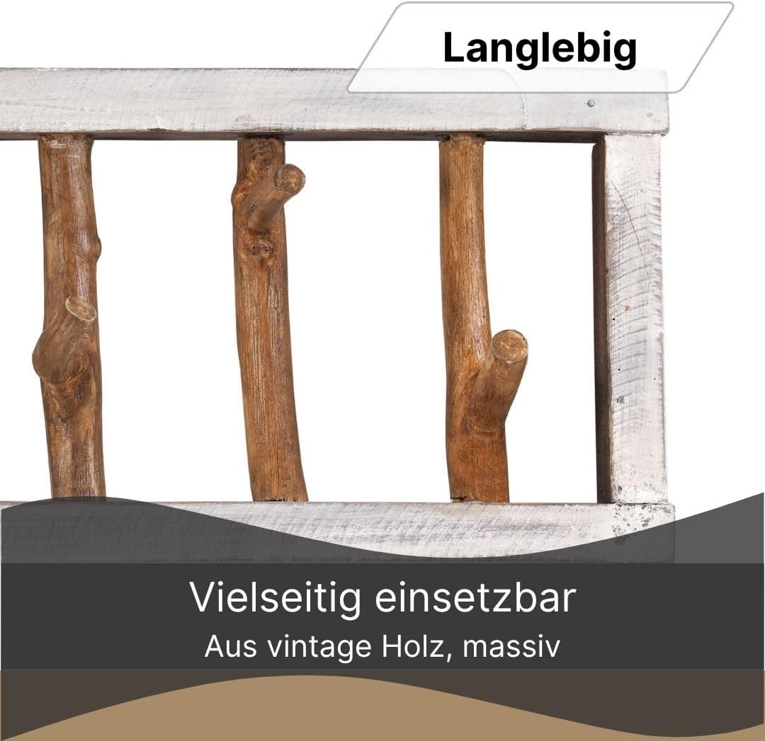 DESIGN DELIGHTS RUSTIKALE WANDGARDEROBE Limb | 45x23x~10-13 cm (BxHxT), Treibholz | Hakenleiste | Fa