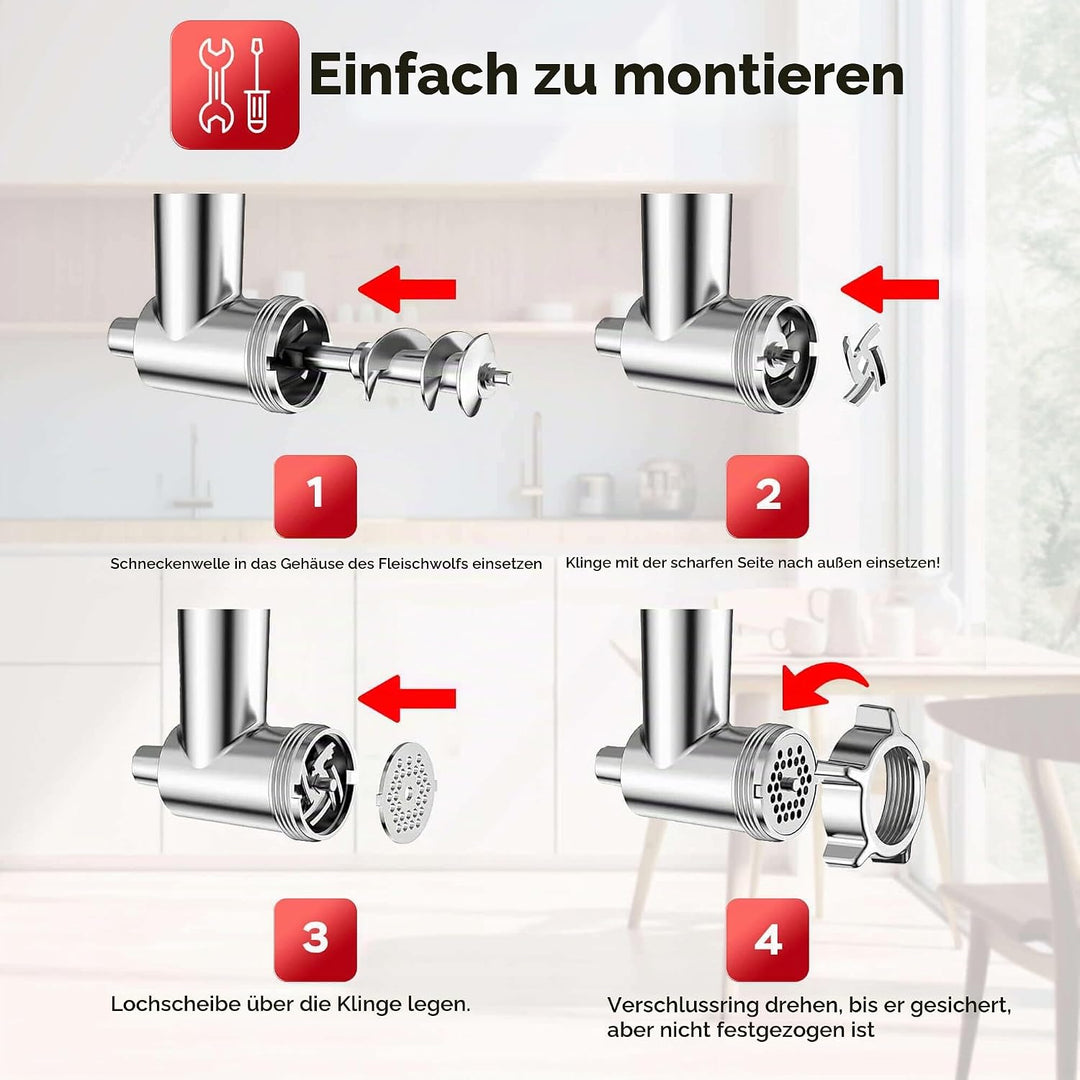 TurboTronic Elektrischer Fleischwolf Samurai – 2000W rostfreie Edelstahl Klingen Metallgetriebe best
