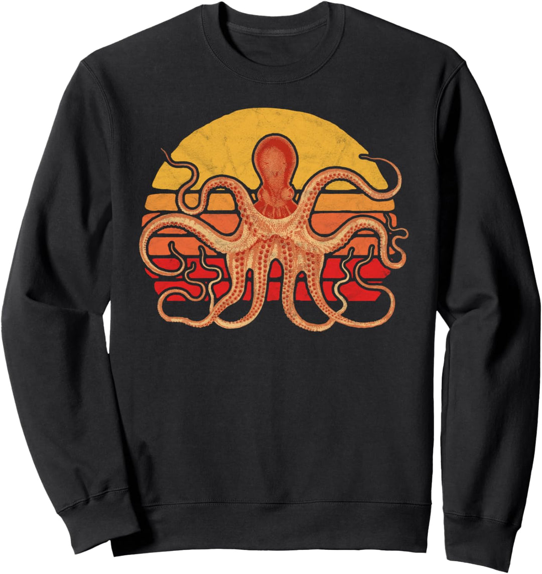 Retro Octopus & 80's Sun Artistic Vintage Minimalist Graphic Sweatshirt