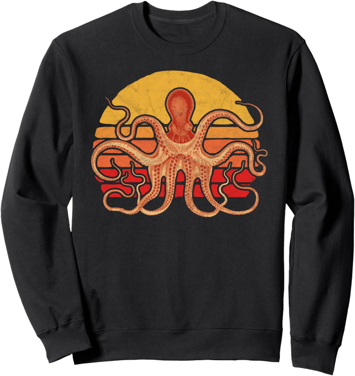 Retro Octopus & 80's Sun Artistic Vintage Minimalist Graphic Sweatshirt