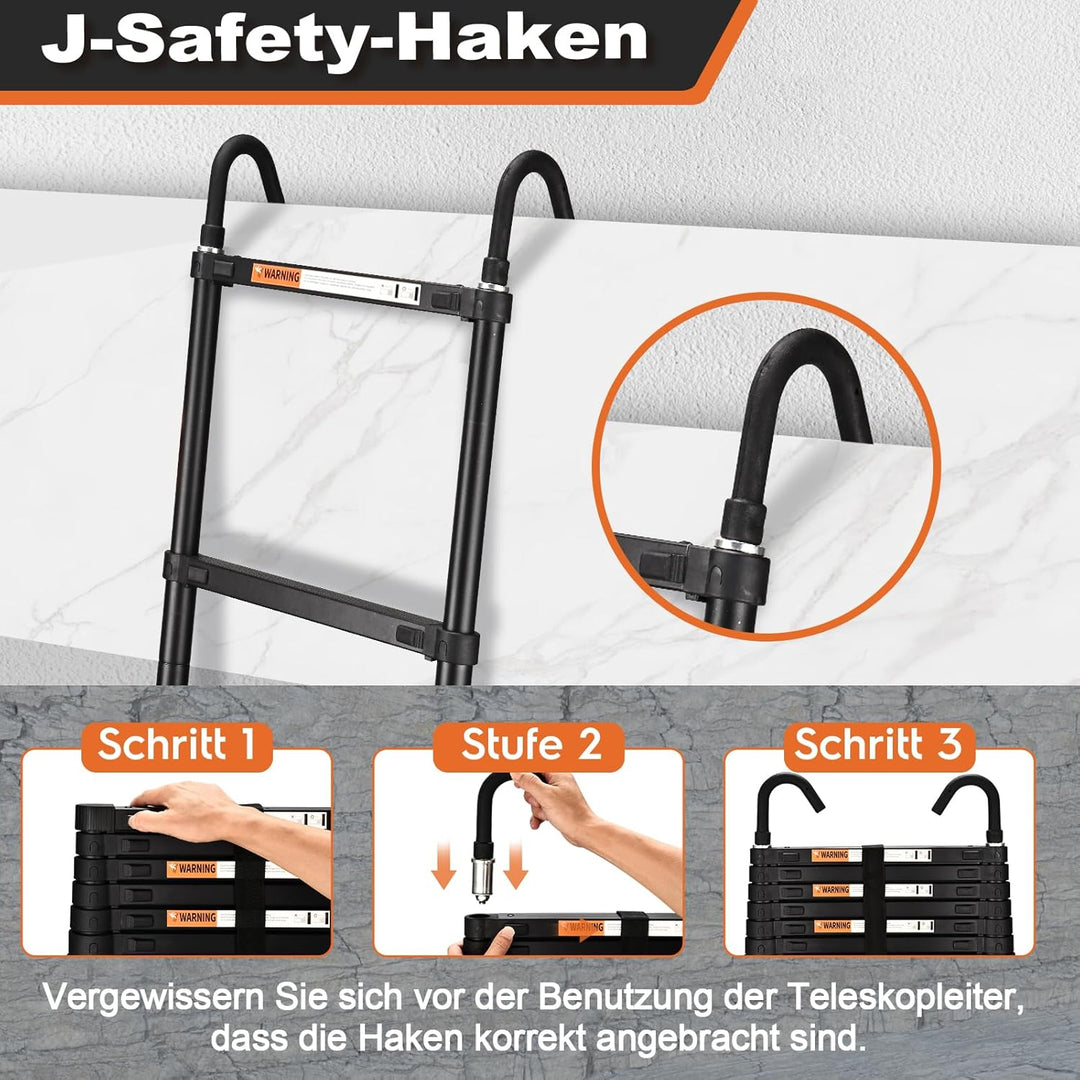 HBTower 3,8m Teleskopleiter Aluminium mit Haken, Leichte Ausziehleiter, Leiter Ausziehbar, klappbare