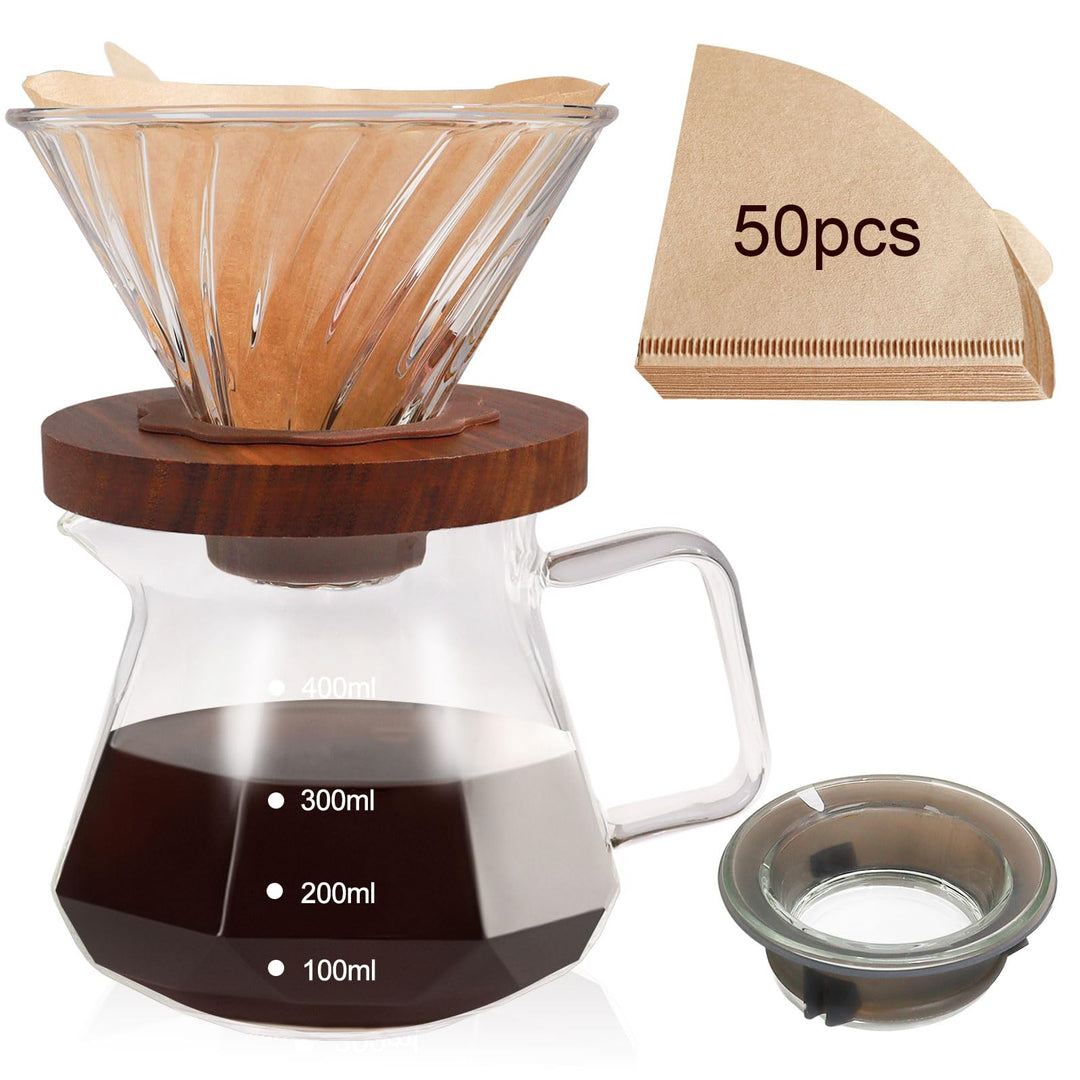 Tropfkaffeebrüher, 400 ml (13,5 oz), tragbarer Glaskaffeebrüher aus hochwertigem Borosilikatglas, Au