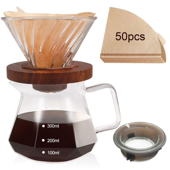 Tropfkaffeebrüher, 400 ml (13,5 oz), tragbarer Glaskaffeebrüher aus hochwertigem Borosilikatglas, Au