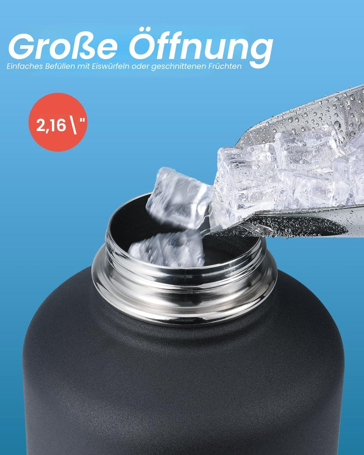 Isolierte Wasserflasche 2L, Coolflask Wasserflasche mit Strohhalm &amp; 3 Deckeln, Isolierte trinkflasch