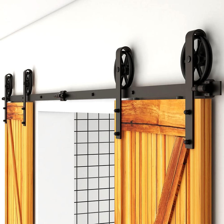 WOLFBIRD 213cm/7ft Schiebetürbeschlag Set Schiebetürsystem mit Bodenführung für Doppeltüren - Türben