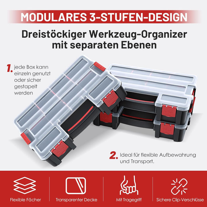 Famuka Sortimentskasten Set-3-stufiger Werkzeugkasten-Werkstatt Garage Haushalt Kleinteile Organizer