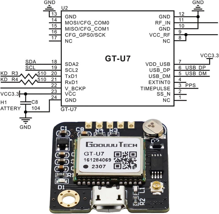 ARCELI GT-U7 GPS Modul, Kleiner GPS Empfänger Niedriger, Stromverbrauch Hohe Empfindlichkeit mit IPE