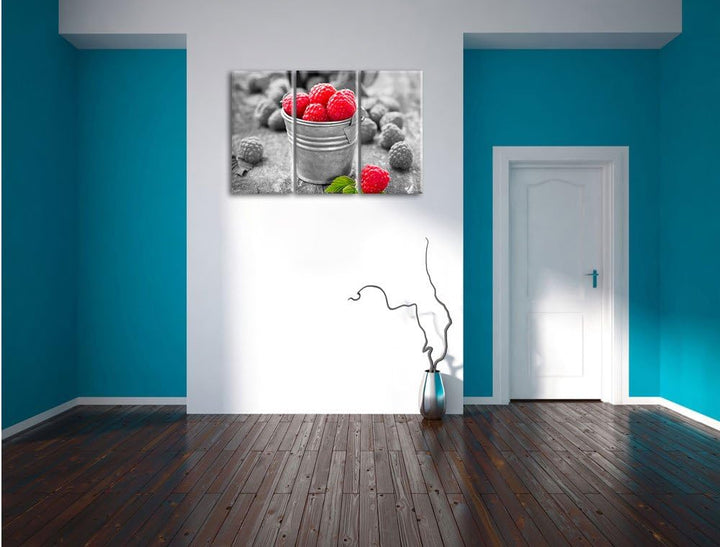 Pixxprint Früchte Eimer Obst Fruit Food als Leinwandbild/Grösse: 3 Teilig (120x80 cm) cm/Wandbild/Ku