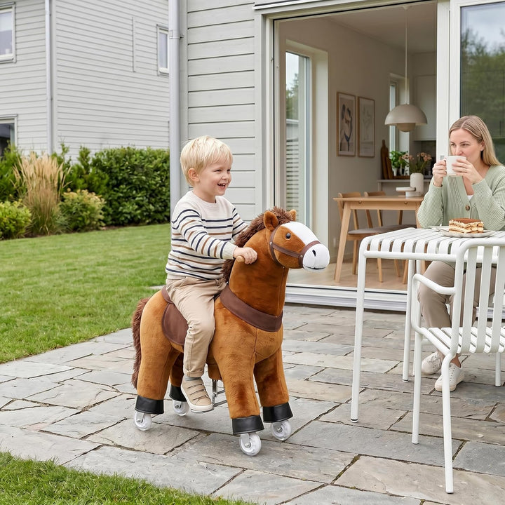 WOLTU Stehpferd auf Rollen, Reitpferd mit Klangfunktion für Kinder ab 4 Jahren, Plüschpferd zum Sitz