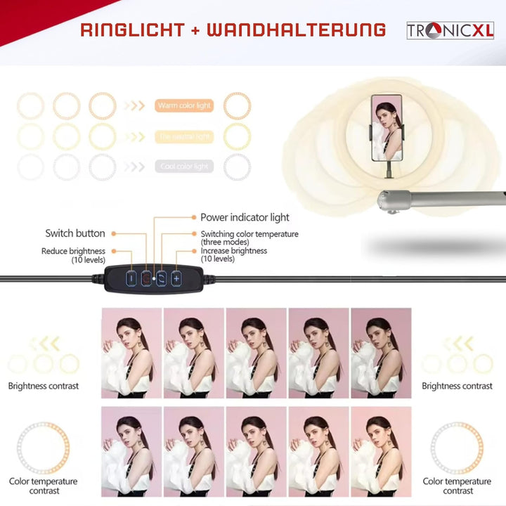 120 LED Ringlicht mit Handy Halterung Wandhalterung Wandmontage Ständer Ringlight mit Smartphone Hal