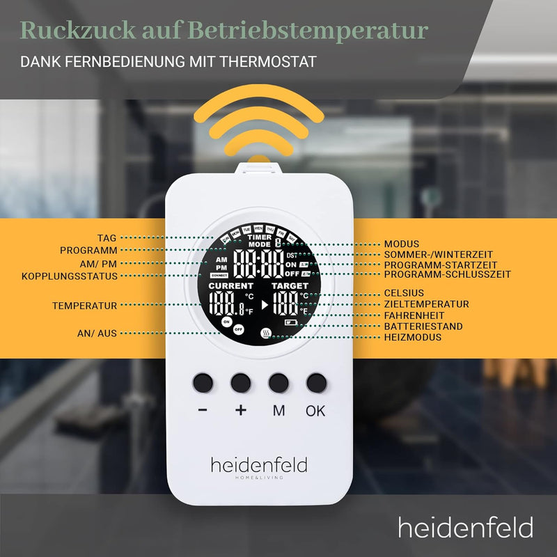 Heidenfeld Infrarotheizung HF-HP110 | 𝟭𝟬 𝐉𝐀𝐇𝐑𝐄 𝐆𝐀𝐑𝐀𝐍𝐓𝐈𝐄 - App Steuerung - 800 Watt - 12-19 m² - Infr