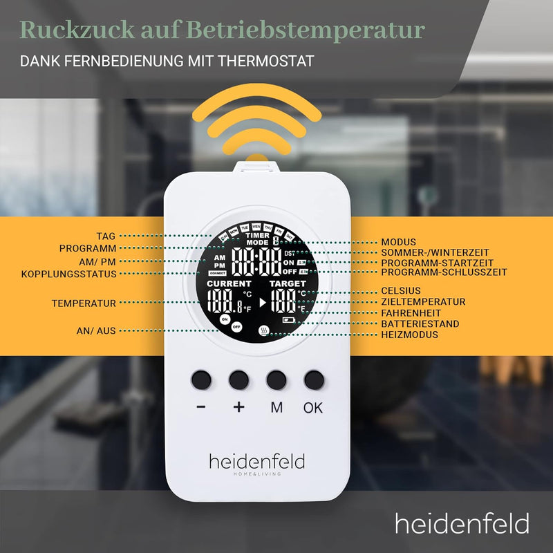 Heidenfeld Infrarotheizung HF-HP110 | 𝟭𝟬 𝐉𝐀𝐇𝐑𝐄 𝐆𝐀𝐑𝐀𝐍𝐓𝐈𝐄 - App Steuerung - 1000 Watt - 13-25 m² - Inf