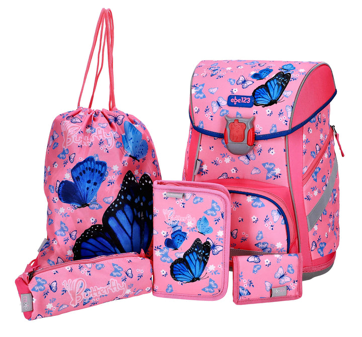 SCOOLSTAR Schulranzen Schmetterling für Mädchen| Tornister Schulrucksack Schultasche für Grundschule