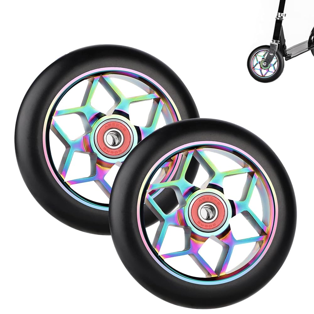 YANGUN Stunt Scooter Rollen, 2 PCS Scooter Ersatzräder 88A mit ABEC-9 Lager Aluminium Speichenkern,