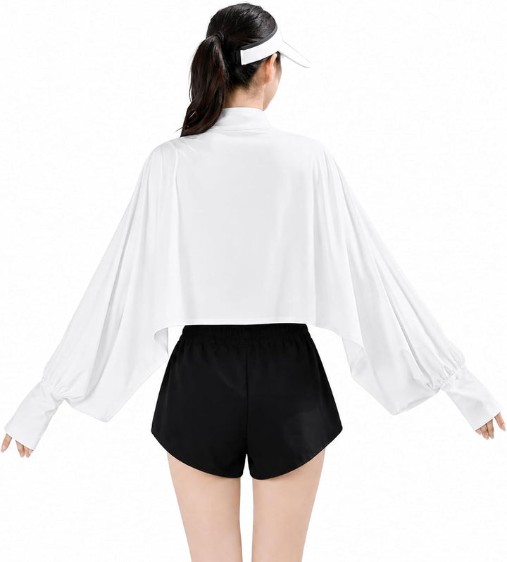 Elegtiskas Sonnenschutz-Schal für Damen, atmungsaktiv, UV-Schutz, mit Daumenloch-Ärmeln Weiss, Weiss