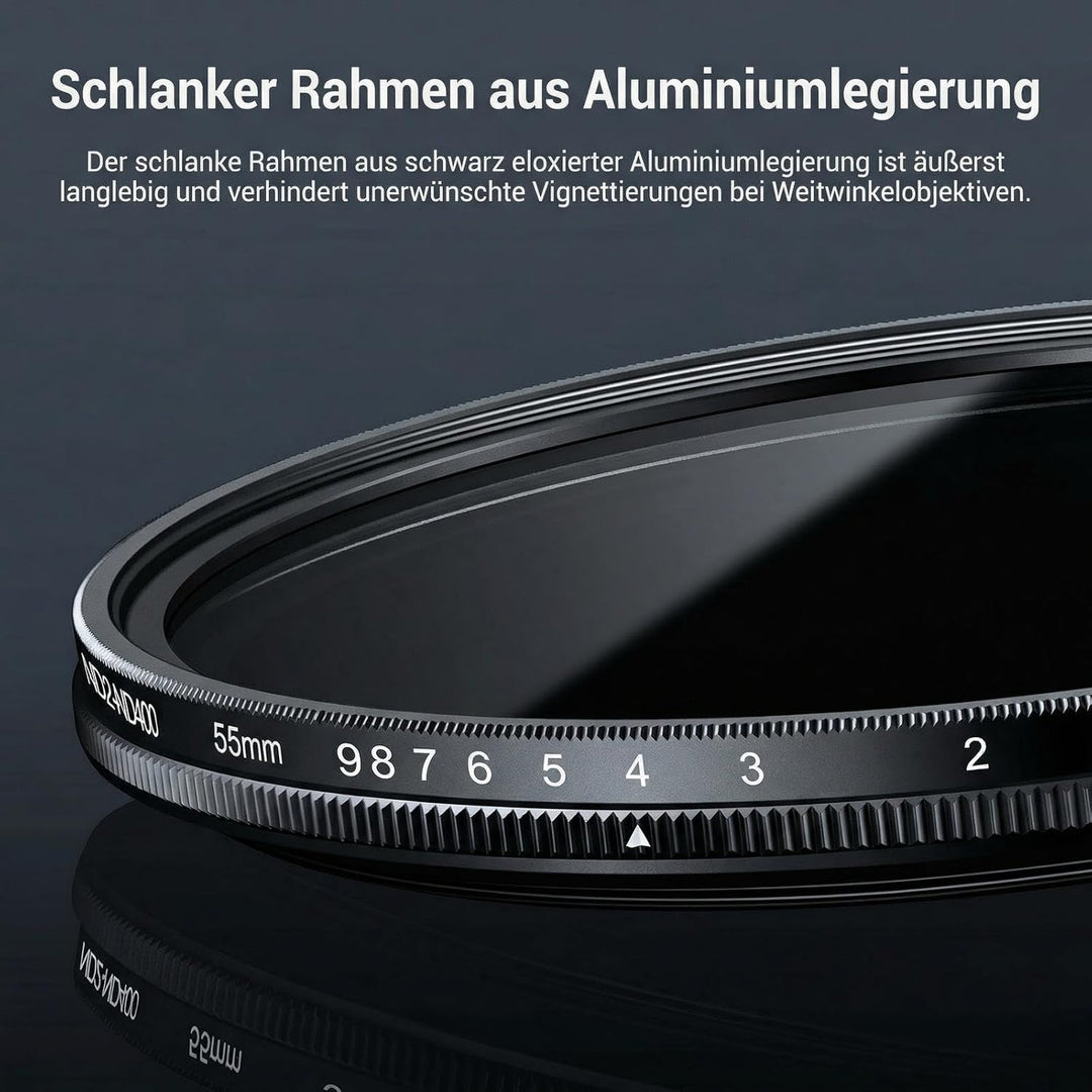 NEEWER BASICS 55mm variabler ND Filter, ND2-400 1-9 Stops Lichtreduzierung, drehbarer variabler Grau