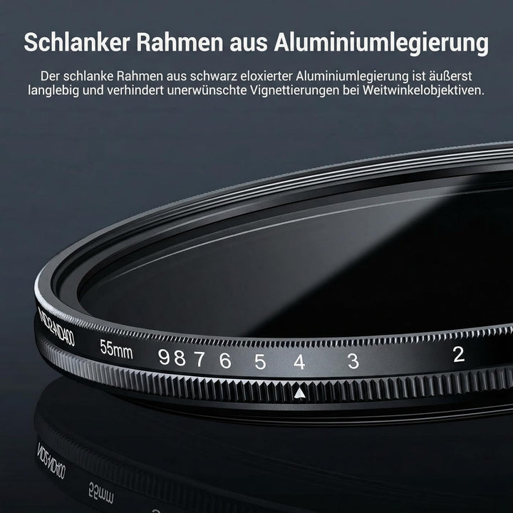 NEEWER BASICS 55mm variabler ND Filter, ND2-400 1-9 Stops Lichtreduzierung, drehbarer variabler Grau