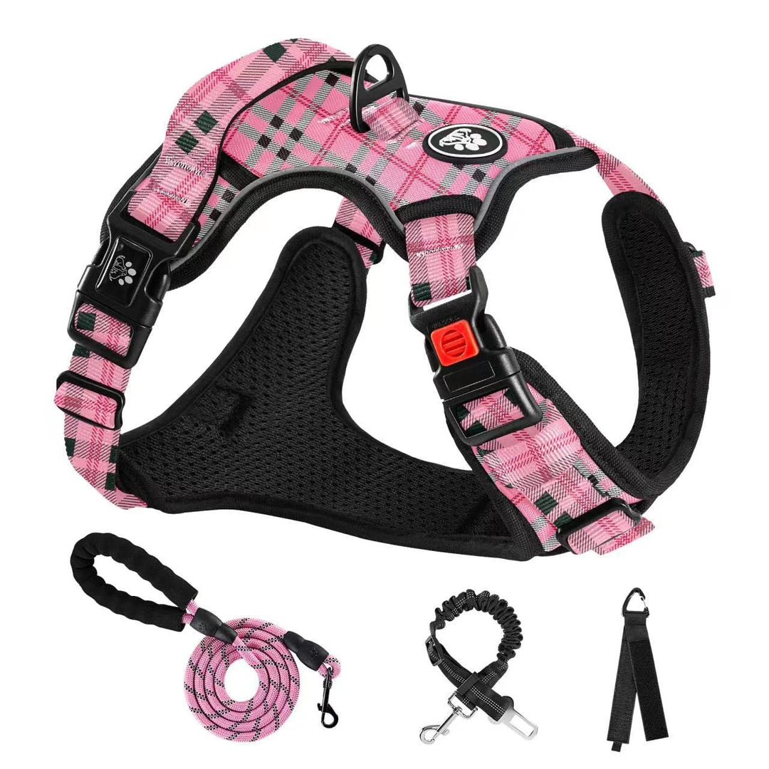 NESTROAD Hundegeschirr Mittelgrosse Hunde Kariertes Rosa, Grösse M Anti Zieh Geschirr für Hunde Mitt