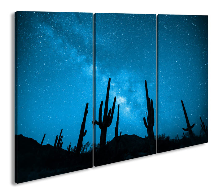 atemberaubender Sternenhimmel in der Wüste Effekt: Zeichnung Format: 3-teilig 120x80, Motiv fertig g