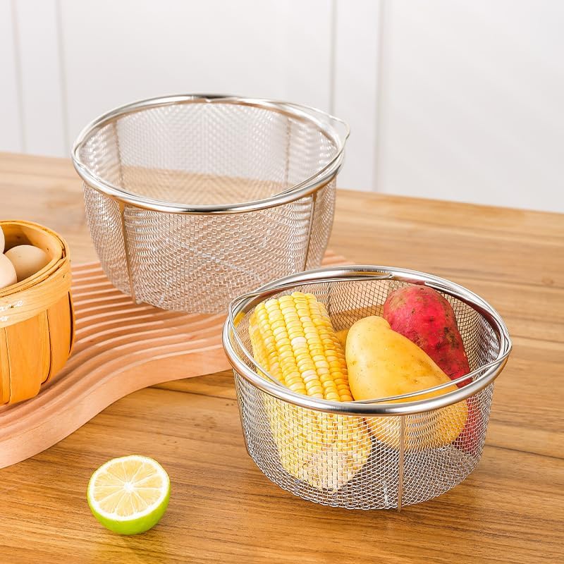 Juwacoo 2 Stück Edelstahl Dampfgarer Dampfeinsatz, (20,5 cm+18 cm) Frittierkorb Dampfkorb, Dünsteins