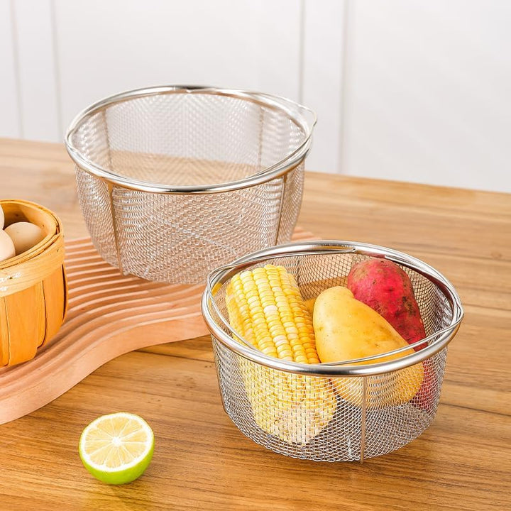 Juwacoo 2 Stück Edelstahl Dampfgarer Dampfeinsatz, (20,5 cm+18 cm) Frittierkorb Dampfkorb, Dünsteins