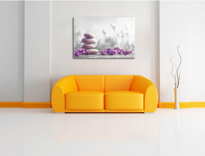 Pixxprint Lavendel Spa-Stillleben B&W Detail, Format: 100x70 auf Leinwand, 100x70
