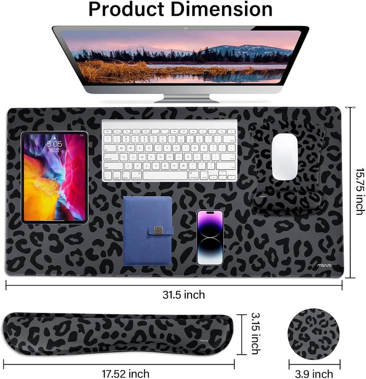 MOSISO Handballenauflage für Mauspad&amp;Tastatur Set, Ergonomische Schreibtischunterlage mit Leoparden&amp;