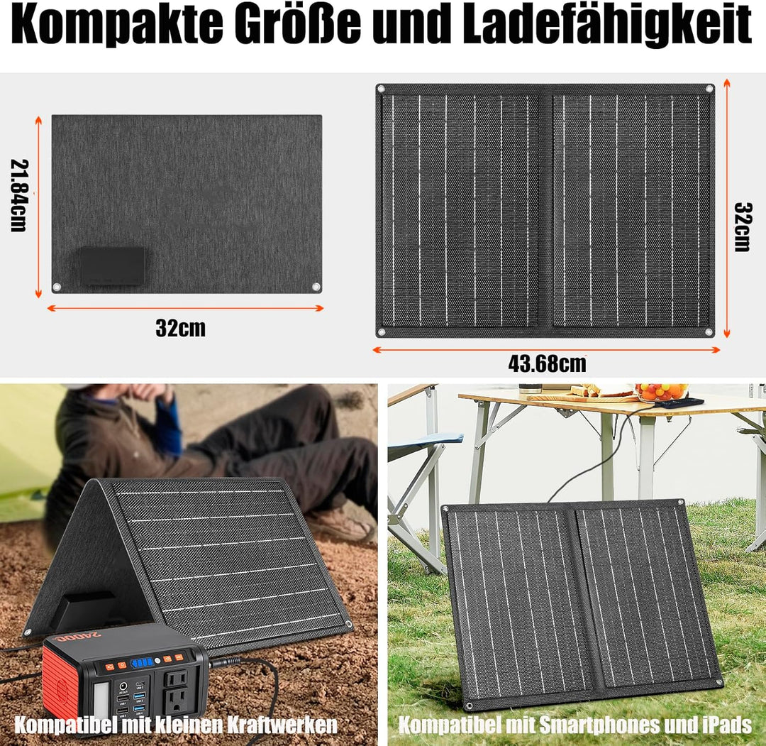 Tragbares Solarpanel 21W, faltbares Solarladegerät mit QC3.0 USB und DC-Anschluss für Mobiltelefone,