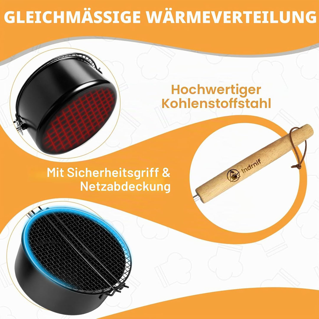 Popcornpfanne für Lagerfeuer & Grill,Popcorn Topf mit langem Griff für Camping,Popcornmaschine,Popco