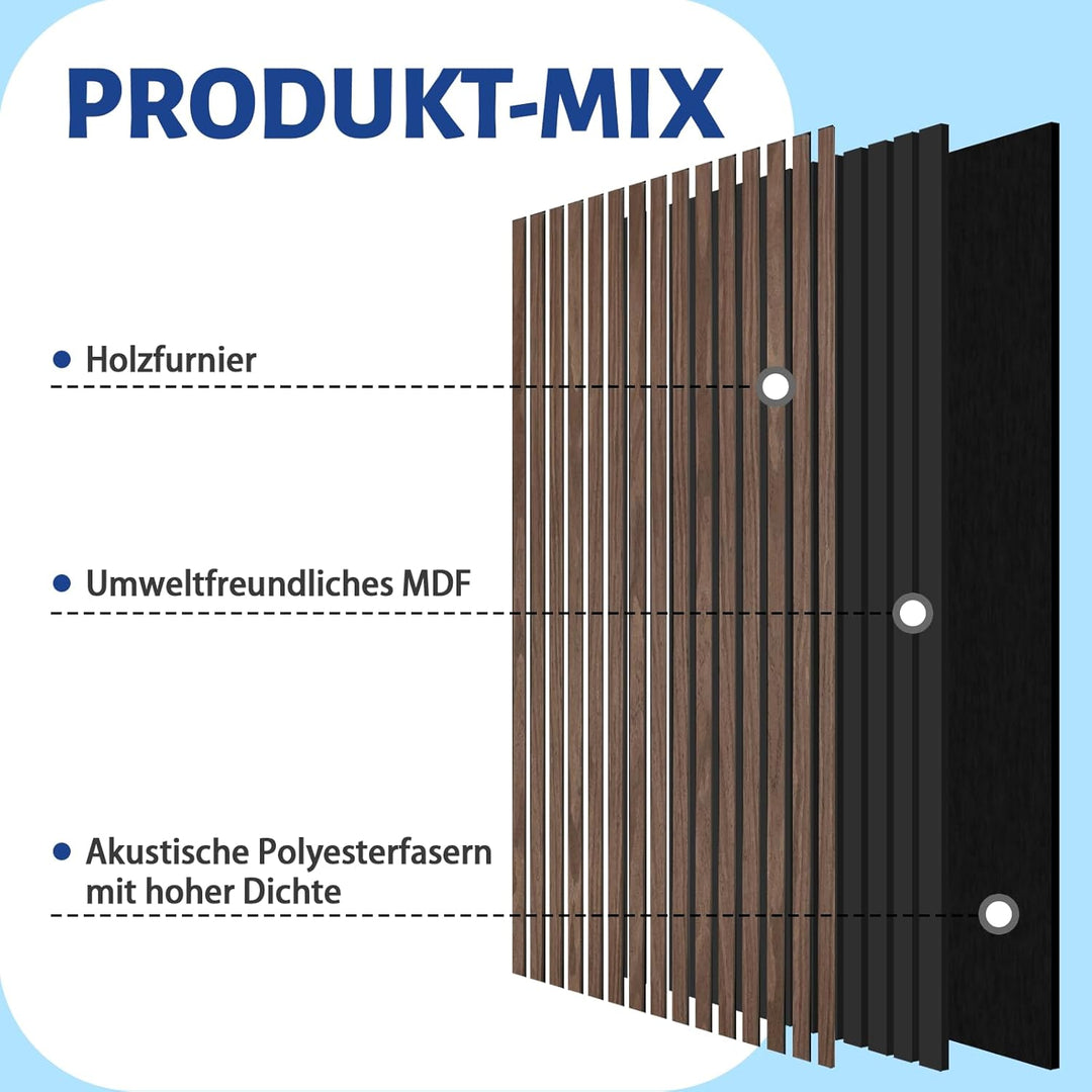 AKK-STAR Akustikpaneele Holz - 14,4 m² (10 Stück 240x60cm) | Schalldämmung, Akustikverbesserung für